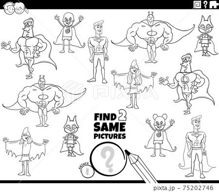 find two same super heroes characters game coloring book page find two same super heroes characters game coloring book page 75202746
