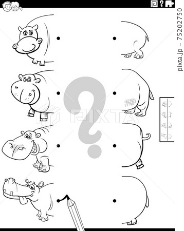 match halves of cartoon hippopotamus pictures coloring book page match halves of cartoon hippopotamus pictures coloring book page 75202750