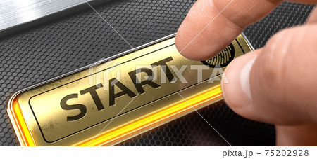 Start - Inscription on Gold Keyboard Key. 3D. 75202928
