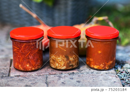 Borscht in a jar. Fresh borscht soup in a glass jar. Fast food Borscht in a jar. Fresh borscht soup in a glass jar. Fast food 75203184