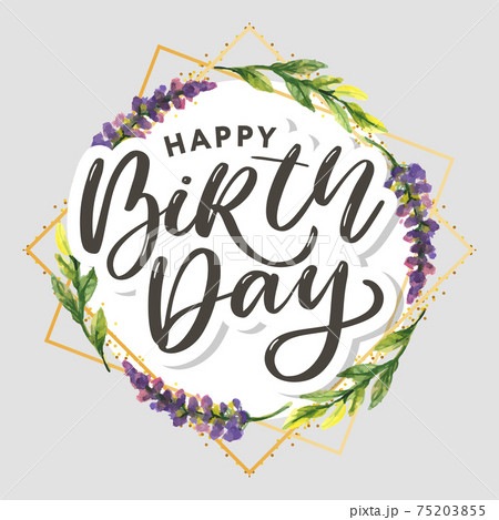 Happy birthday Watercolor autumn frame. Wreath made of hand drawn autumn leaves and flowers. Greeting card or Invitation Happy birthday Watercolor autumn frame. Wreath made of hand drawn autumn leaves and flowers. Greeting card or Invitation 75203855