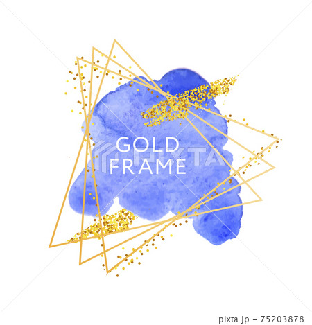 Blue Abstract stylish watercolor background Gold frame Vector illustration 75203878