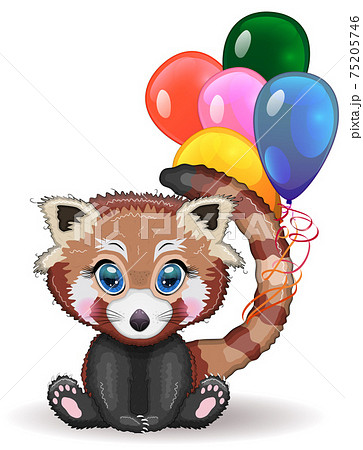 Red panda, cute character with beautiful eyes, bright childish style. Rare animals, red book, cat, bear 75205746
