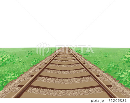 まっすぐな線路と草原の風景_フレームイラスト_地面 まっすぐな線路と草原の風景_フレームイラスト_地面 75206381