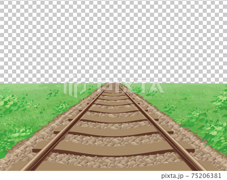 まっすぐな線路と草原の風景_フレームイラスト_地面 まっすぐな線路と草原の風景_フレームイラスト_地面 75206381