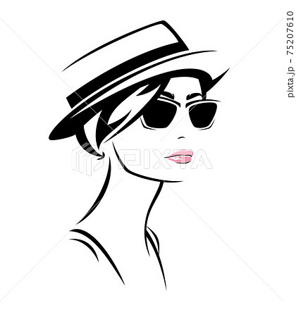 Woman Wearing Sunglasses And Straw Boater Hat のイラスト素材