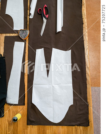 top view of sartorial tools and patterns layouts 75207725