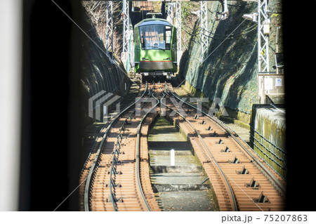 大山ケーブルカーの列車交換ポイント(大山寺駅) 大山ケーブルカーの列車交換ポイント(大山寺駅) 75207863
