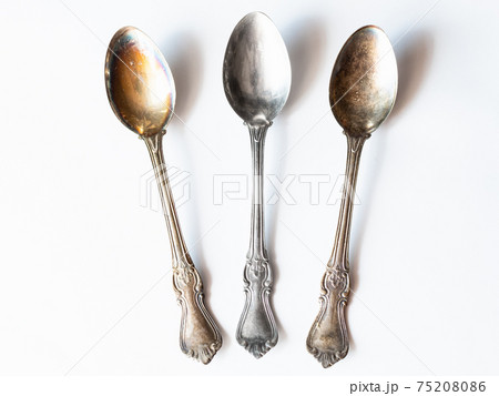 two tarnished and one clean vintage silver spoons 75208086