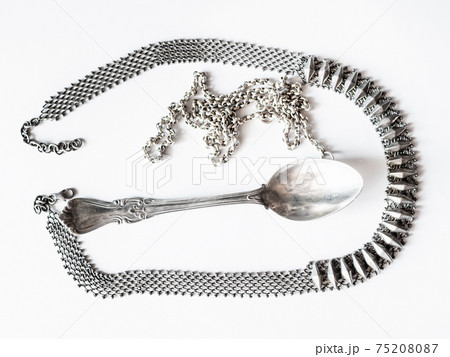 silver spoon, necklace and chain after cleaning silver spoon, necklace and chain after cleaning 75208087