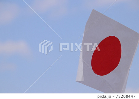 皇居の青空の下日の丸を振る 75208447