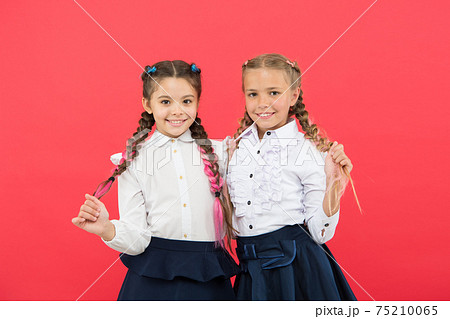 Best friends excellent pupils. Schoolgirls tidy appearance Best friends excellent pupils. Schoolgirls tidy appearance 75210065