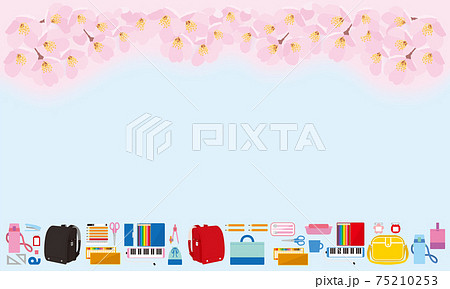 入園入学準備品と桜の背景-水色 75210253
