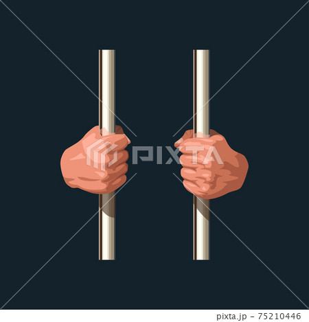 prisoner hands holding metal bars on dark 75210446