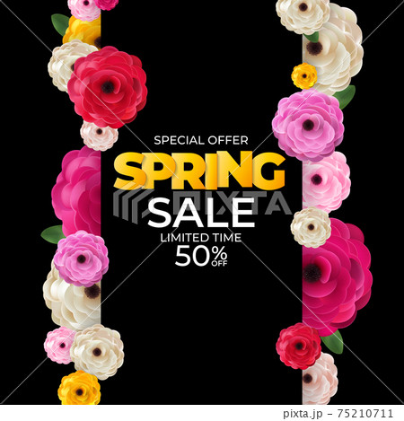 Spring Black Sale Background Poster Natural Flowers Template. Vector Illustration Spring Black Sale Background Poster Natural Flowers Template. Vector Illustration 75210711