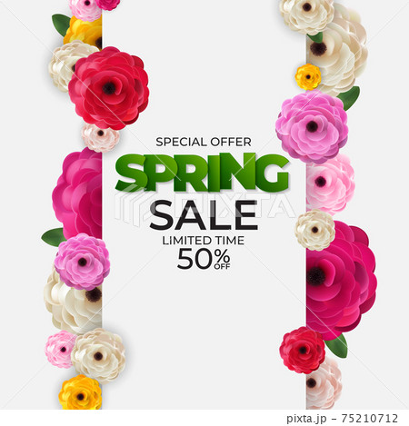 Spring Sale Background Poster Natural Flowers Template. Vector Illustration 75210712