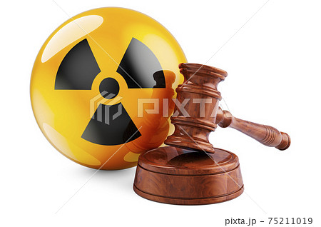 Wooden gavel with radiation flag. 3D rendering Wooden gavel with radiation flag. 3D rendering 75211019