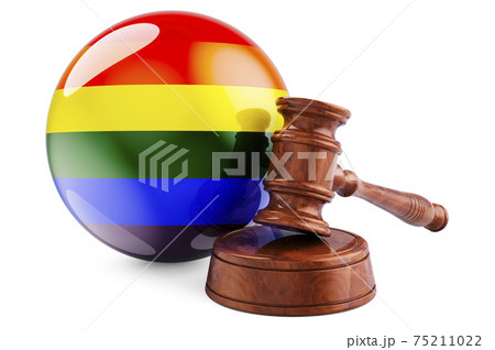 Wooden gavel with LGBT rainbow flag. 3D rendering 75211022