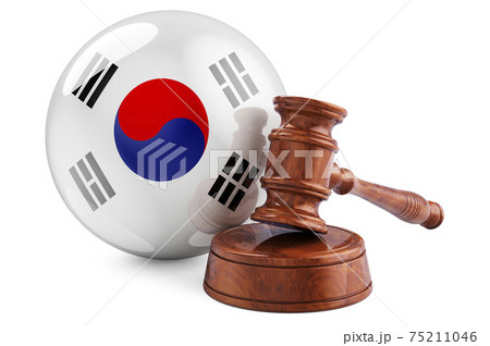 South Korean law and justice concept. Wooden gavel with flag of South Korea. 3D rendering 75211046