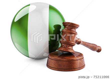 Nigerian law and justice concept. Wooden gavel with flag of Nigeria. 3D rendering Nigerian law and justice concept. Wooden gavel with flag of Nigeria. 3D rendering 75211066