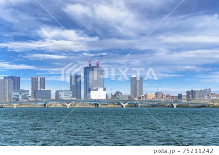 [東京・豊洲] 豊洲大橋と背景に春海橋公園とアーバンドック ららぽーと豊洲。 75211242