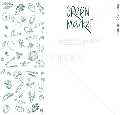 Green market sign with vegetables frame for price list. Handwritten lettering fresh font. Vector stock illustration isolated on white background. 75211708