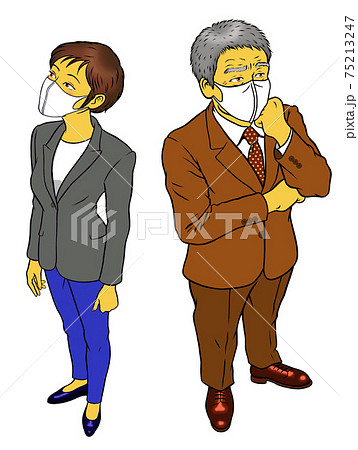 マスクをした、経営者男性と、女性社員 マスクをした、経営者男性と、女性社員 75213247