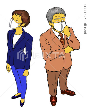 マスクをした、経営者男性と、女性社員 75213310
