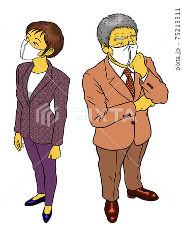 マスクをした、経営者男性と、女性社員 75213311