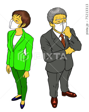 マスクをした、経営者男性と、女性社員 75213313
