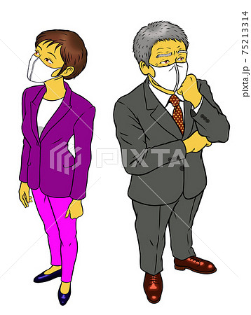 マスクをした、経営者男性と、女性社員 75213314