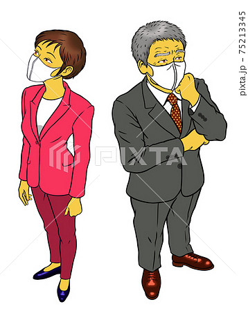 マスクをした、経営者男性と、女性社員 75213345