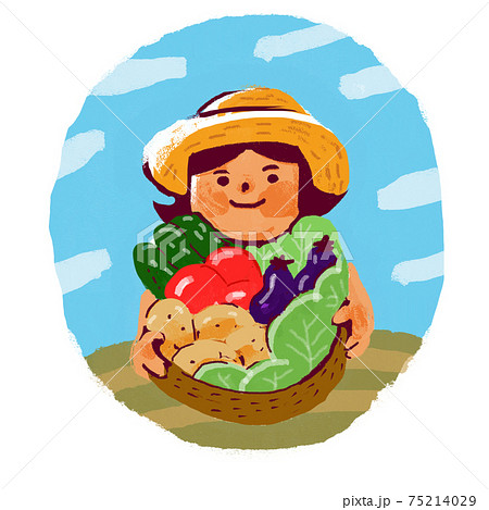野菜の入ったかごを持つ女性 75214029
