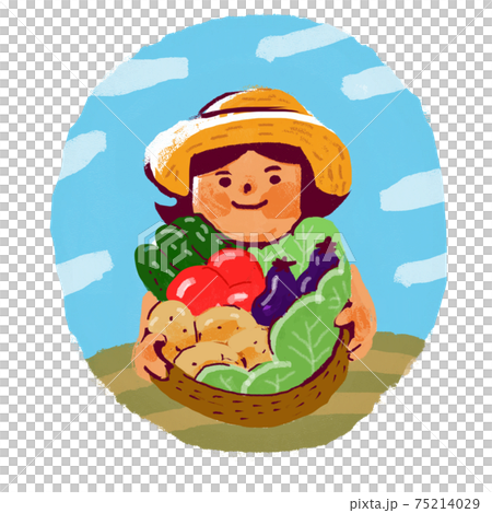野菜の入ったかごを持つ女性 75214029