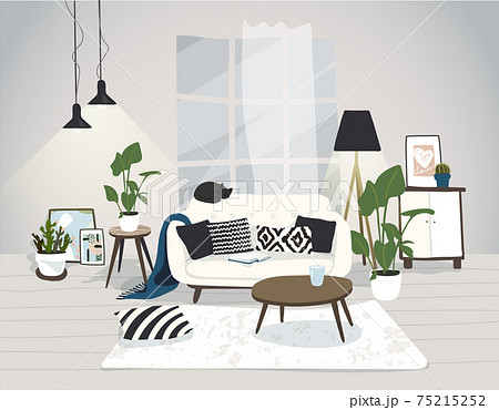 Modern trendy Scandinavian style room....のイラスト素材 - PIXTA
