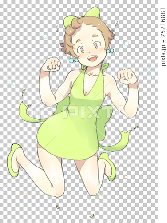 跳ねるワンピースの女の子のイラスト素材