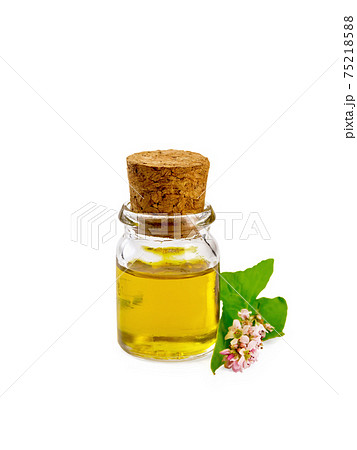 Oil buckwheat in vial with flower 75218588