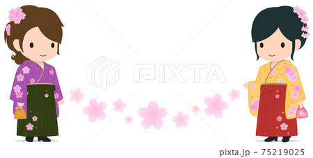 可愛い袴女子たち 花飾りのイラスト素材
