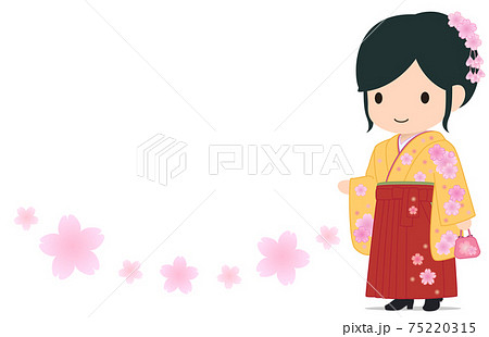 可愛い袴女子 黄色 桜小のイラスト素材