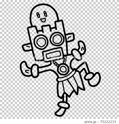 踊るカワイイ原住民 原始人 B 線画のイラスト素材