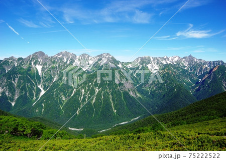 蝶ヶ岳山頂から見た夏の北アルプス大パノラマ 75222522