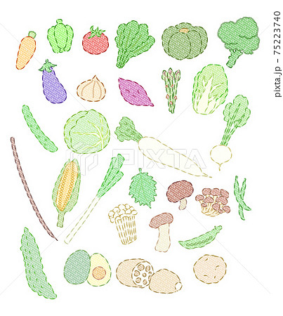 刺繍風野菜のイラスト素材 刺繍風野菜のイラスト素材