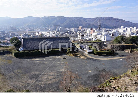 岡山県津山市にあるさくら名所100選のひとつ 鶴山公園 津山城趾 三の丸 つるまる広場 の写真素材