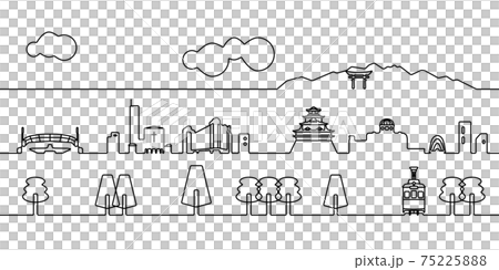 広島の街並　モノクロ線画 75225888
