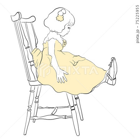 幼い女の子が椅子の上に座って足をあげているのイラスト素材