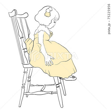 幼い女の子が椅子の上に座っているのイラスト素材