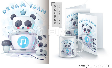 Panda listening to music poster and merchandising. Panda listening to music poster and merchandising. 75225981