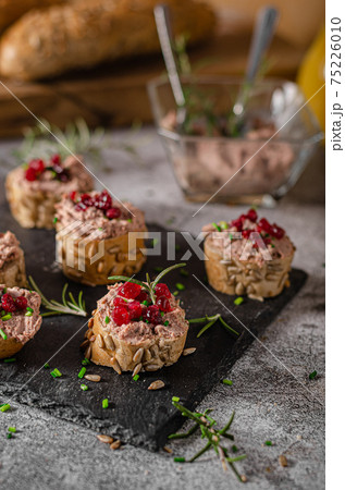 Homemade pate on heathy bread with cranberries 75226010