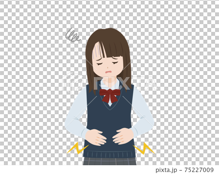 学生 女子生徒 女の子 美少女 腹痛 生理痛 痛い 上半身 イラスト素材のイラスト素材