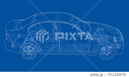 Electric Car With Chassis. Vector rendering of 3d Electric Car With Chassis. Vector rendering of 3d 75228870